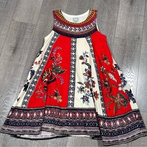 MAEVE Anthropologie  Cirque Red Ivory Printed Swing Dress Size M